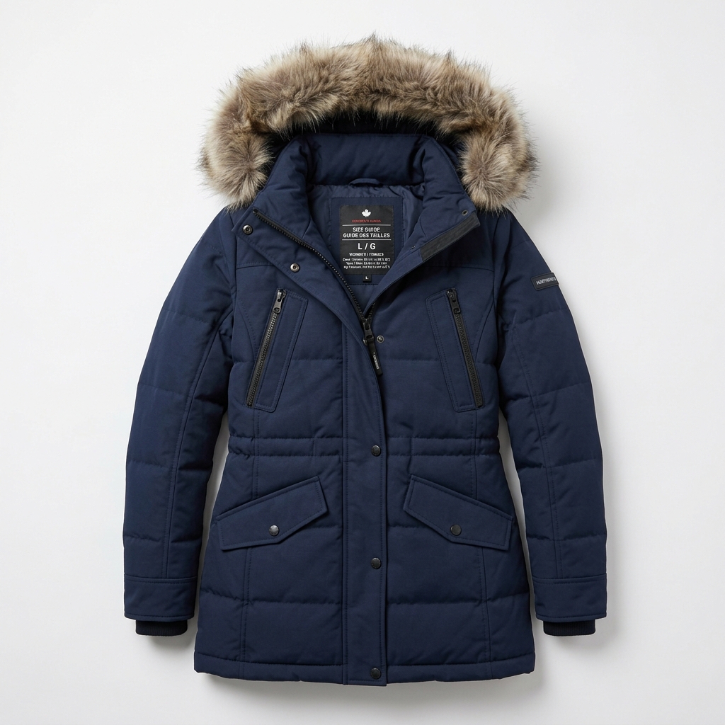 Winter jacket with localized size guide